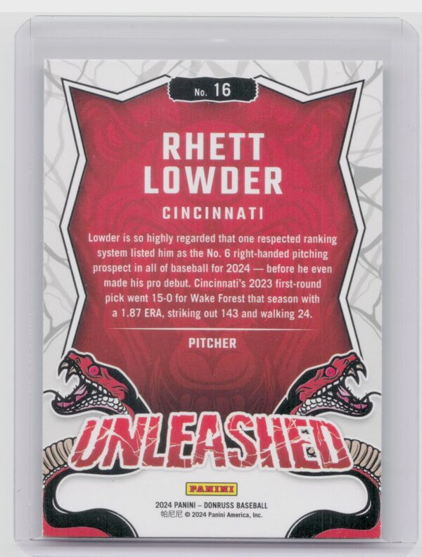 2024 Donruss Rhett Lowder #16 Reds Unleashed - Image 3
