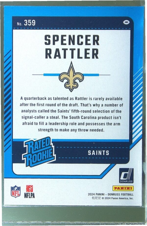 2024 Donruss Spencer Rattler RC #359 Saints - Image 3