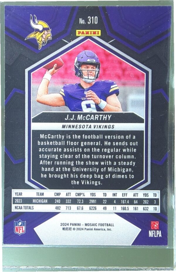 2024 Mosaic J.J. McCarthy RC #310 Vikings - Image 3