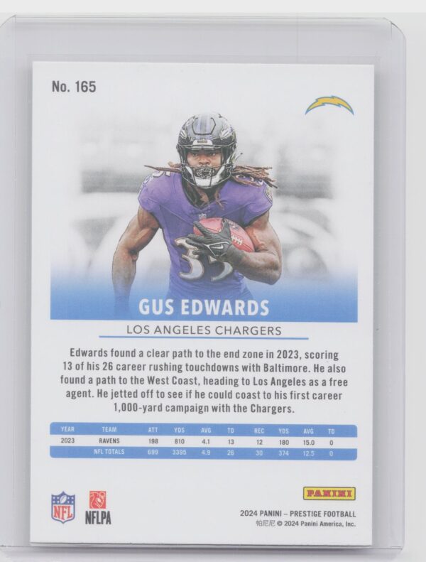 2024 Panini Prestige Gus Edwards Diamond Xtra Points 165 Chargers - Image 3
