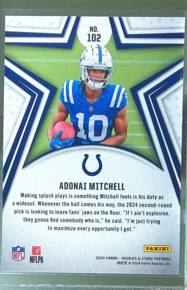 2024 Panini Rookies & Stars Adonai Mitchell Red RC 102 Colts - Image 3