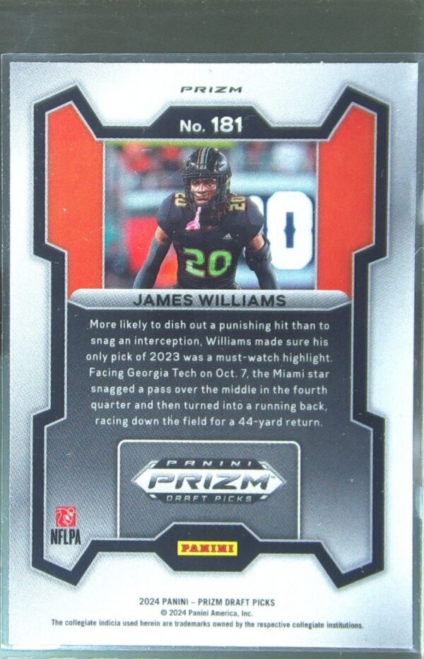 2024 Prizm Collegiate Draft Picks James Williams Red Ice RC 181 Hurricanes - Image 3