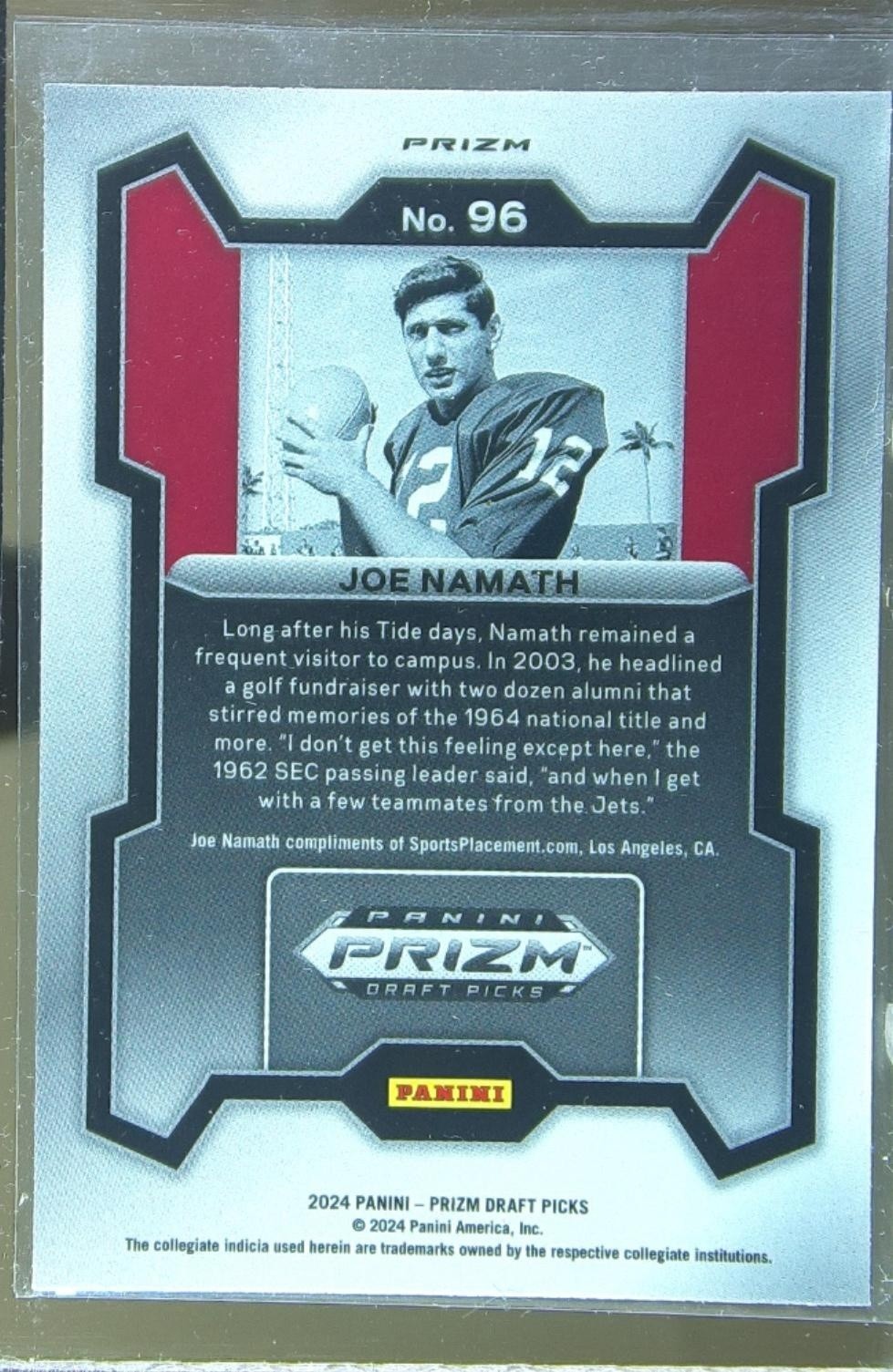 2024 Prizm Collegiate Draft Picks Joe Namath Red Ice 96 Tide - Image 3