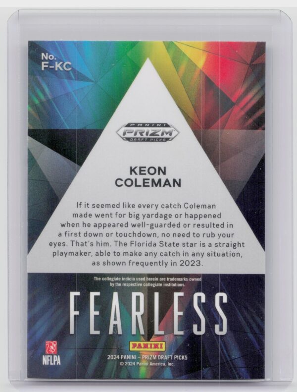 2024 Prizm Collegiate Draft Picks Keon Coleman RC F-KC Seminoles Fearless - Image 3
