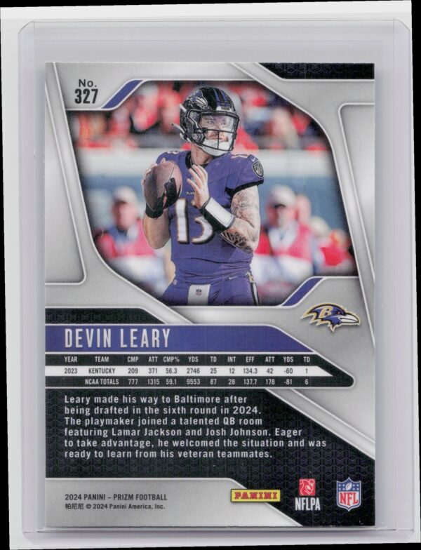 2024 Prizm Devin Leary RC 327 Ravens - Image 3