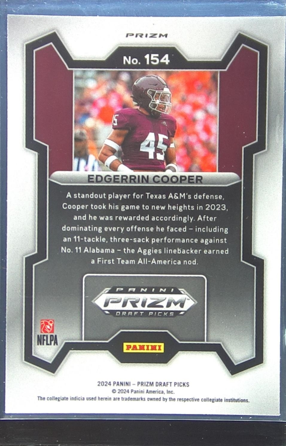 2024 Prizm Draft Picks Edgerrin Cooper Red Ice RC #154 Aggies - Image 3