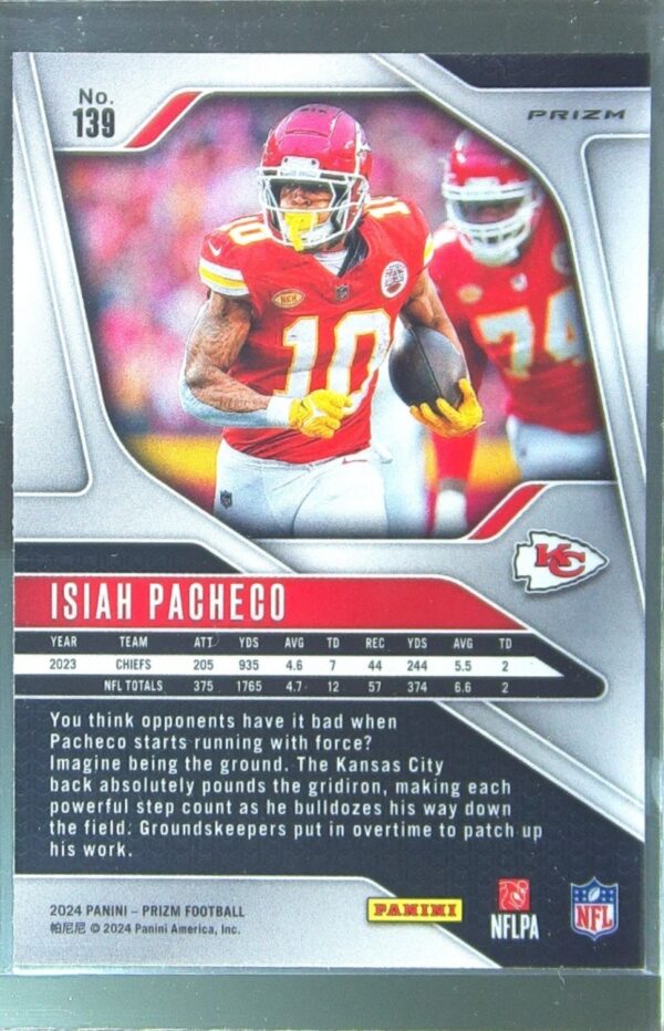 2024 Prizm Isiah Pacheco Orange Lazer 139 Chiefs - Image 3