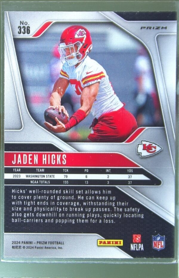 2024 Prizm Jaden Hicks Green Wave RC 336 Chiefs - Image 3