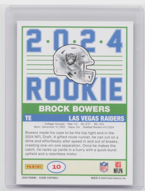 2024 Score Brock Bowers RC #10 Raiders 35th Anniversary Rookies - Image 3