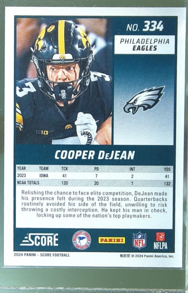 2024 Score Cooper DeJean Green RC #334 Eagles - Image 3