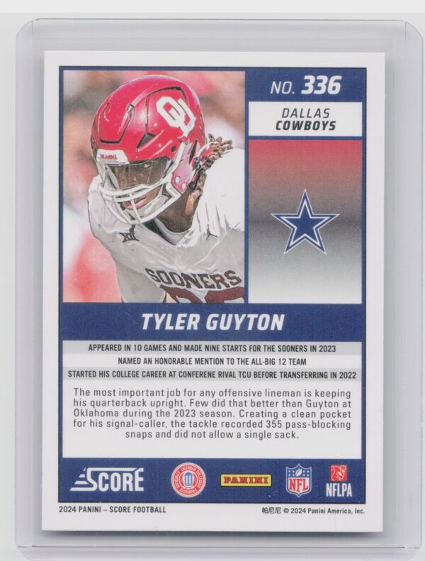 2024 Score Tyler Guyton RC #336 Cowboys - Image 3
