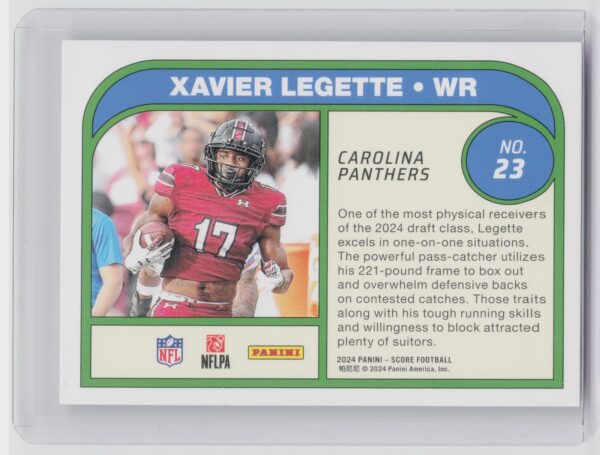 2024 Score Xavier Legette RC 23 Panthers Protential - Image 3