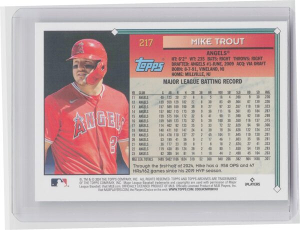 2024 Topps Archives Mike Trout #217 Angels - Image 3