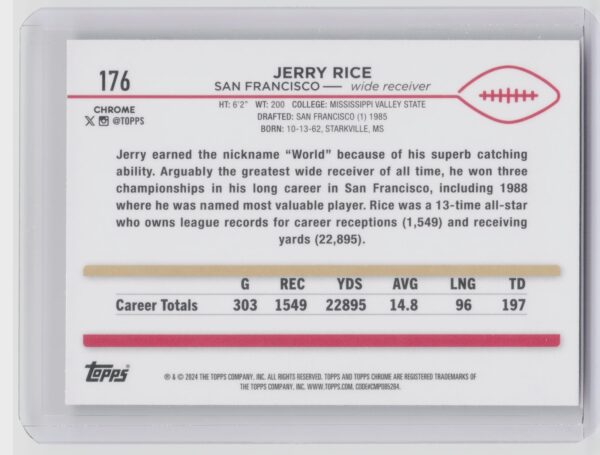 2024 Topps Chrome Jerry Rice 176 49ers - Image 3