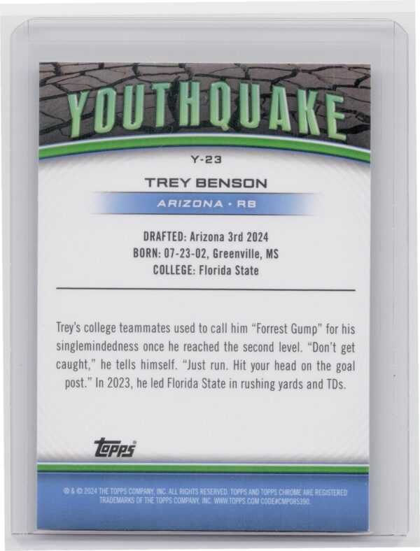 2024 Topps Chrome Trey Benson RC Y-23 Cardinals Youthquake - Image 3