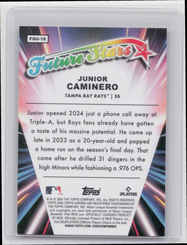 2024 Topps Chrome Update Junior Caminero #FSU-18 Rays Future Stars - Image 3