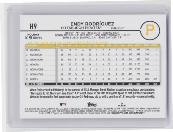 2024 Topps Endy Rodriguez Holiday #3 Pirates - Image 3
