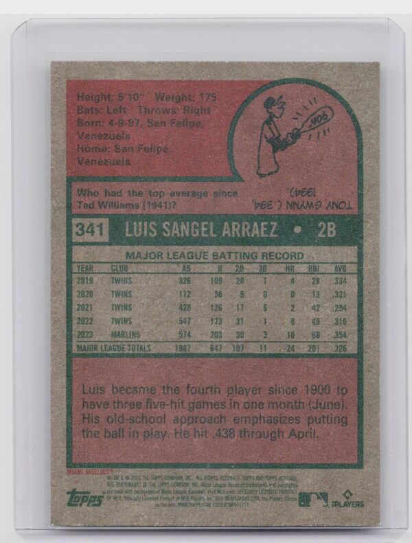 2024 Topps Heritage Mini Luis Arraez #341 Marlins - Image 3