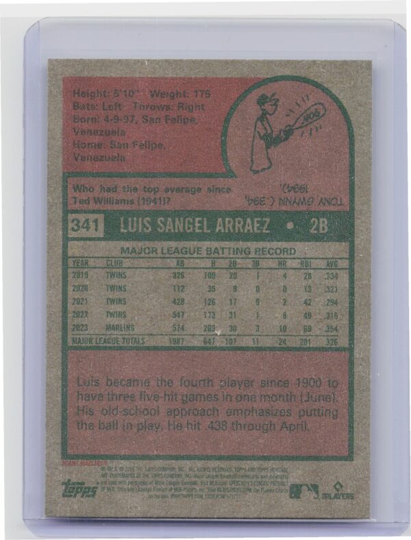 2024 Topps Heritage Mini Luis Arraez #341 Marlins - Image 3