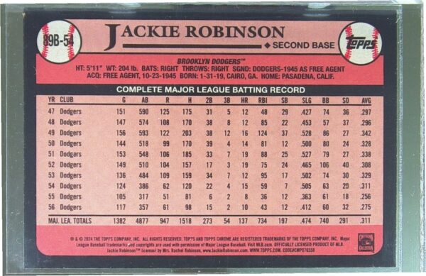 2024 Topps Jackie Robinson #89B-54 Dodgers 1989 35th Anniversary Foil - Image 3