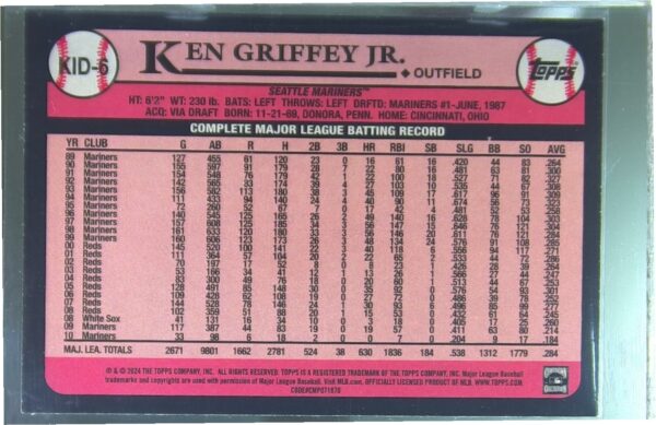2024 Topps Ken Griffey Jr. #KID-6 Mariners Celebration of The Kid - Image 3