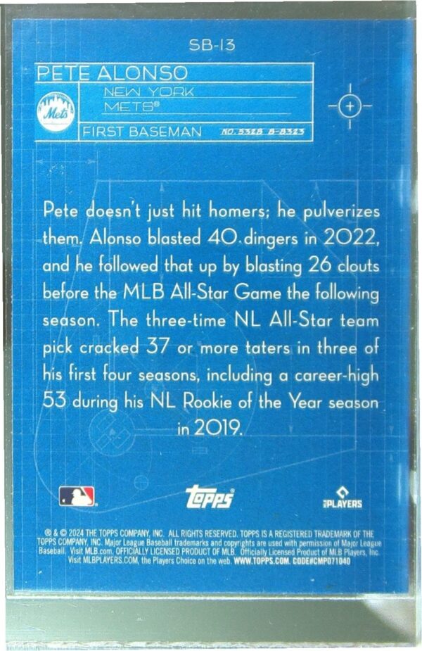 2024 Topps Pete Alonso #SB-13 Mets Superstar Blueprint - Image 3