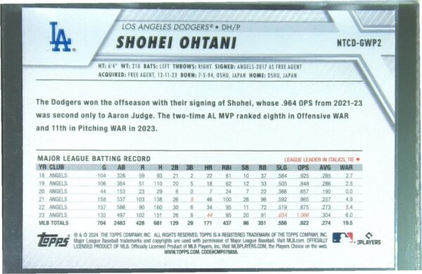 2024 Topps Trading Card Day Shohei Ohtani #NTCD-GWP2 Dodgers Gift with Purchase - Image 3