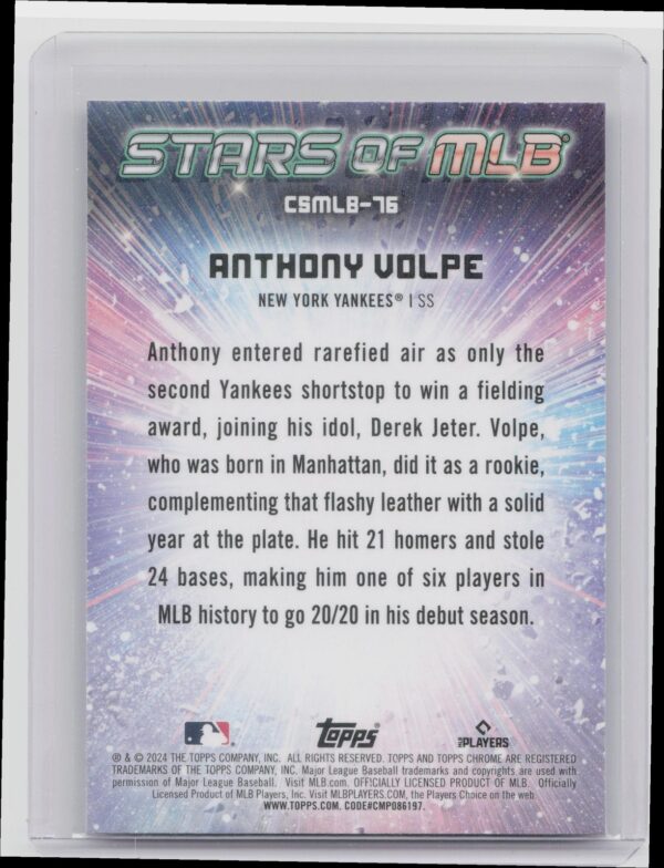 2024 Topps Update Anthony Volpe #CSMLB-76 Yankees Stars of MLB Chrome - Image 3