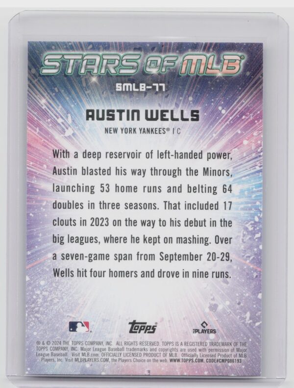 2024 Topps Update Austin Wells #SMLB-77 Yankees Stars of MLB - Image 3