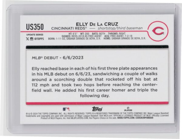 2024 Topps Update Elly de la Cruz Royal Blue #US350 Reds - Image 3