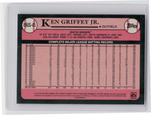 2024 Topps Update Ken Griffey Jr. #89US-45 Mariners 1989 Topps Baseball 35th Ann - Image 3