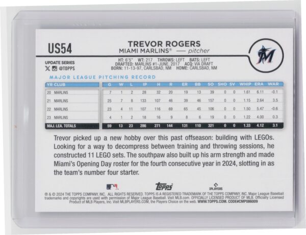 2024 Topps Update Trevor Rogers Silver Crackle Foilboard #US54 Marlins - Image 3