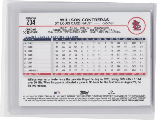 2024 Topps Willson Contreras Rainbow Foil #296 Cardinals - Image 3