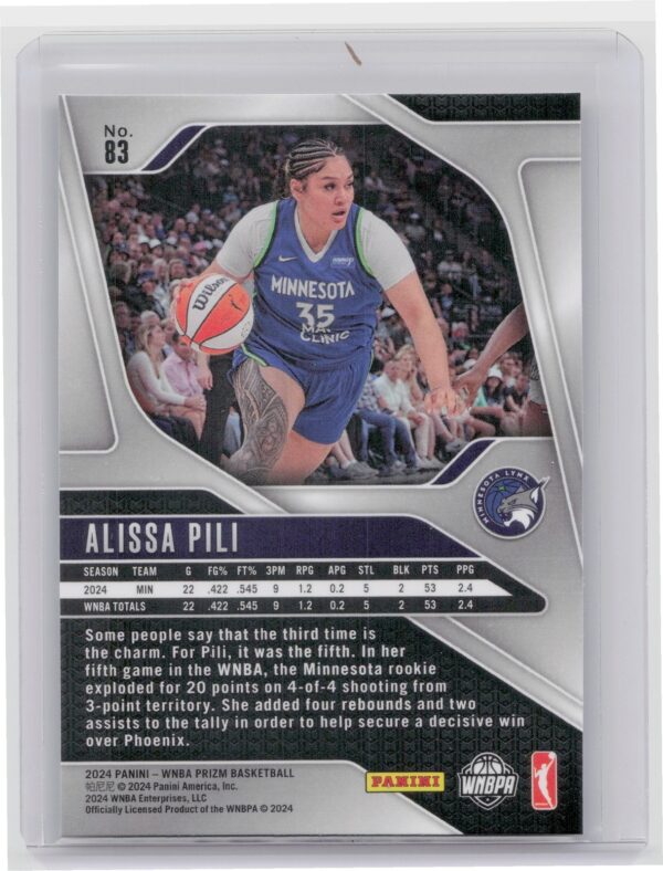 2024 WNBA Panini Prizm Alissa Pili Rookie #83 Lynx - Image 3