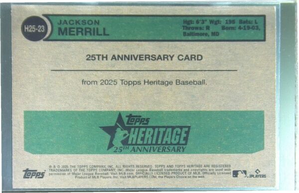 2025 Heritage Jackson Merrill #H25-23 Padres Heritage 25th Anniversary - Image 3