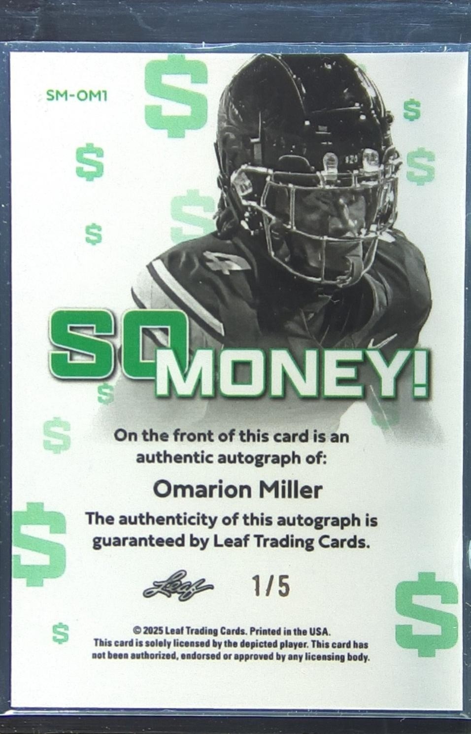 2025 Leaf Metal Omarion Miller Auto /5 #SM-OM1 Buffaloes So Money Lava Green - Image 3