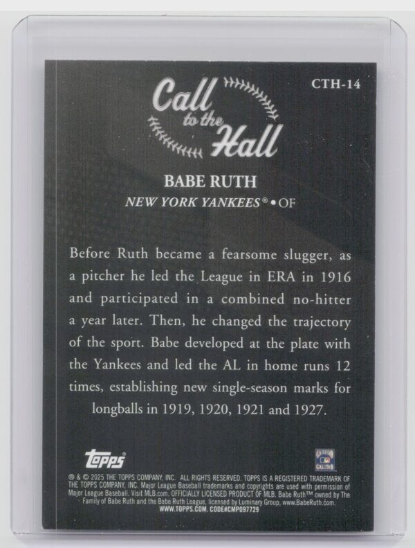 2025 Topps Babe Ruth #CTH-14 Yankees Call to the Hall - Image 3