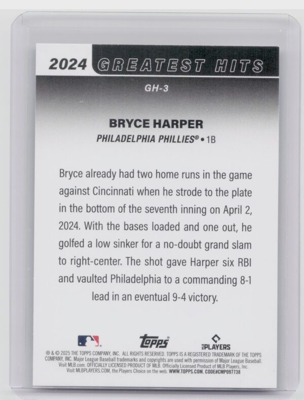 2025 Topps Bryce Harper #GH-3 Phillies 2024 Greatest Hits - Image 3