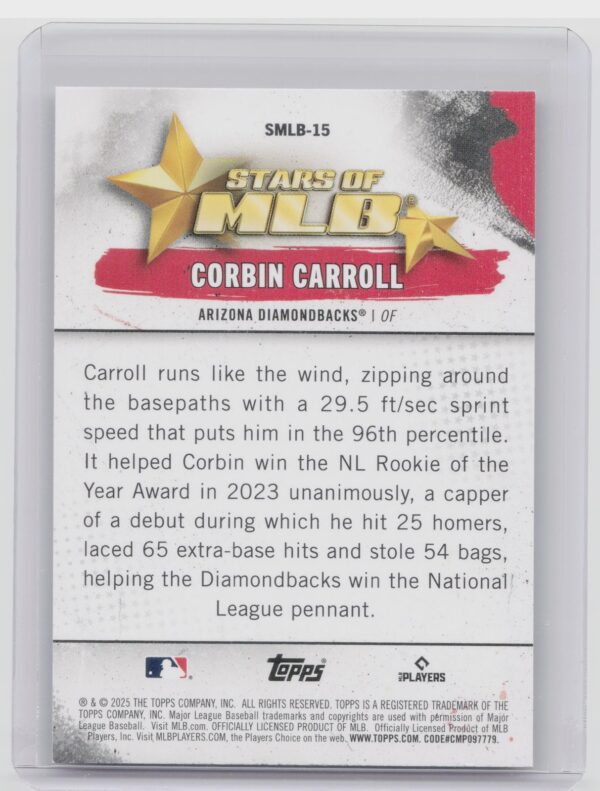 2025 Topps Corbin Carroll #SMLB-15 Diamondbacks Stars of MLB - Image 3
