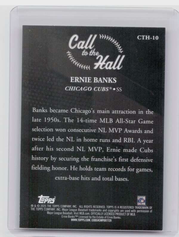 2025 Topps Ernie Banks #CTH-10 Cubs Call to the Hall - Image 3