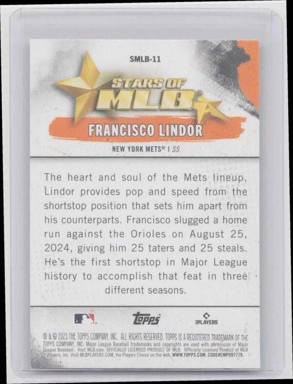 2025 Topps Francisco Lindor #SMLB-11 Mets Stars of MLB - Image 3