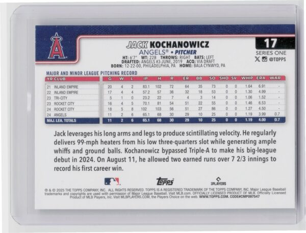 2025 Topps Jack Kochanowicz Sandglitter #17 Angels - Image 3