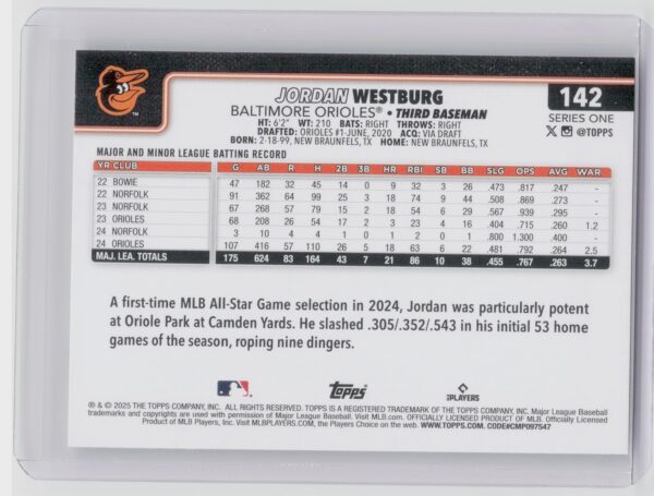 2025 Topps Jordan Westburg #142 Orioles - Image 3