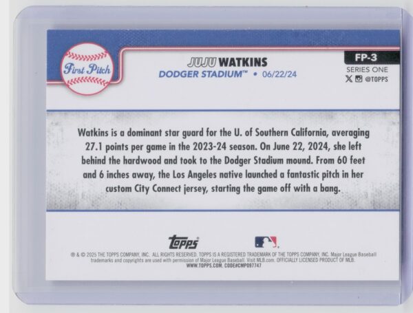 2025 Topps JuJu Watkins #FP-3 Dodgers First Pitch - Image 3