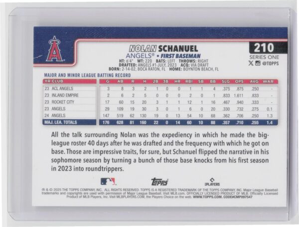 2025 Topps Nolan Schanuel #210 Angels - Image 3