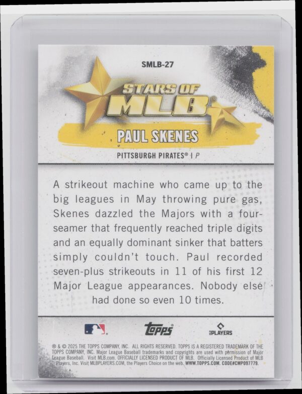 2025 Topps Paul Skenes #SMLB-27 Pirates Stars of MLB - Image 3