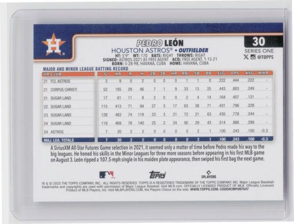 2025 Topps Pedro Leon #30 Astros - Image 3