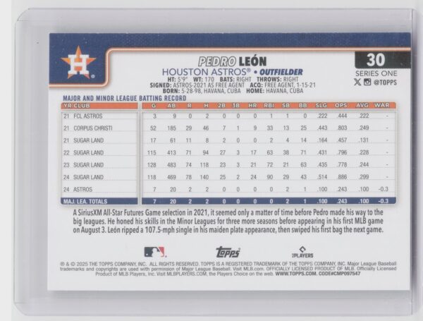 2025 Topps Pedro Leon #30 Astros - Image 3