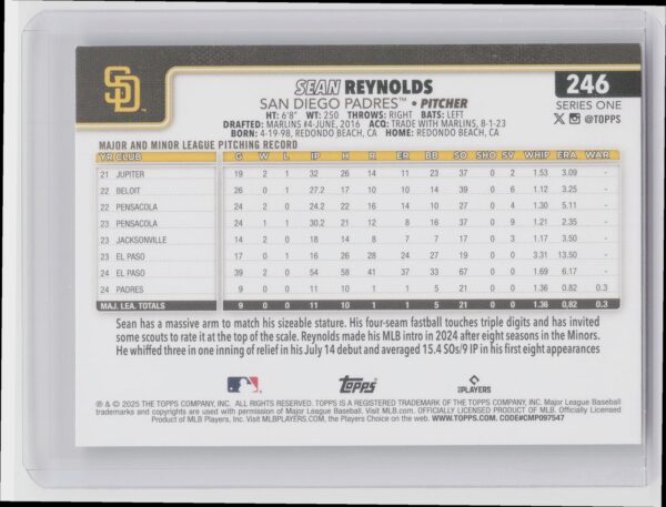 2025 Topps Sean Reynolds Diamante Foil #246 Padres - Image 3