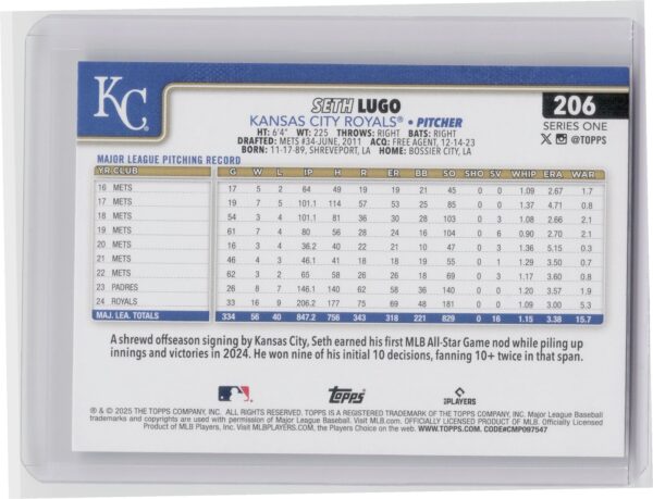 2025 Topps Seth Lugo Diamante Foil #206 Royals - Image 3